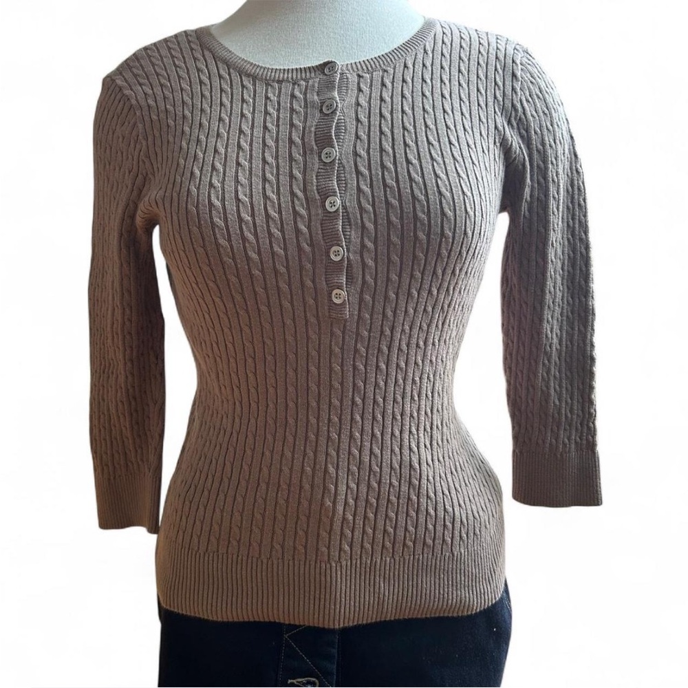 Women's Y2K Cable Knit Henley Sweater - Tan